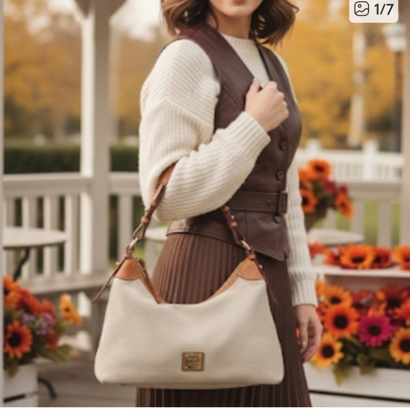 Dooney & Bourke Cream and Tan Suede women's handbag. Preppy and classic. - Picture 8 of 8